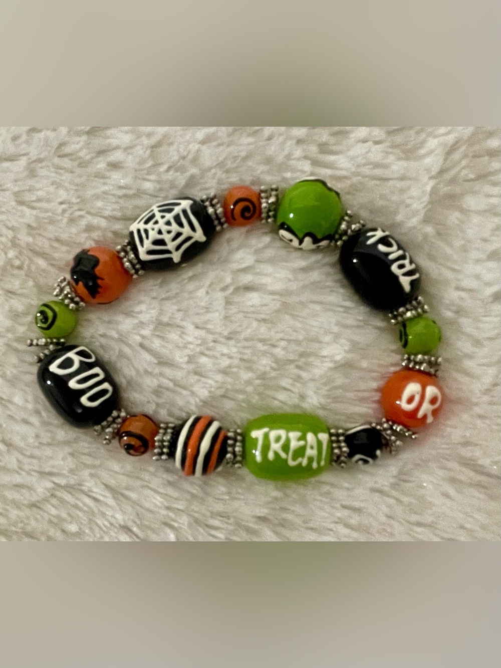 Halloween Treat Beaded Stretch Bracelet - Green & Orange